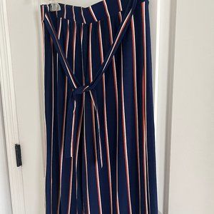 Striped Tie Waist Wide Leg Pants